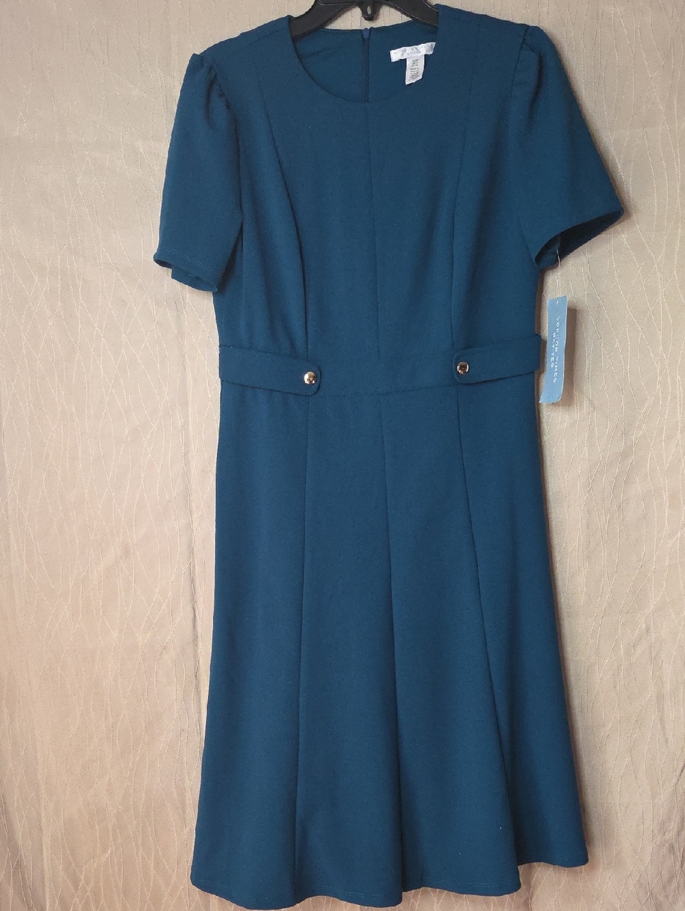 London Times Teal Midi A-Line Dress with Waist Tabs‎